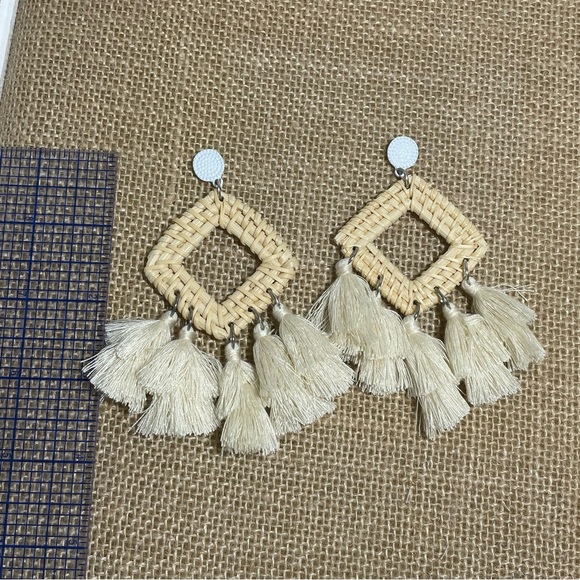 Boho Chic Woven Tassel Earrings - Picture 2 of 5